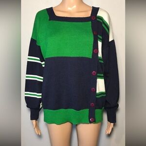 Vintage FIA Italia Women's Sweater Size L Retro Style Knit Acrylic Color-Block